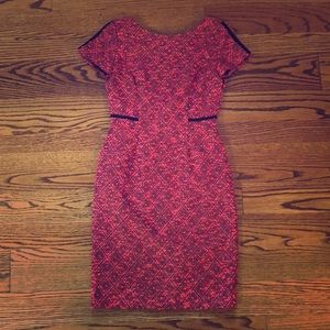Sz 2 ANTONIO MELANI pink black tweed dress gold